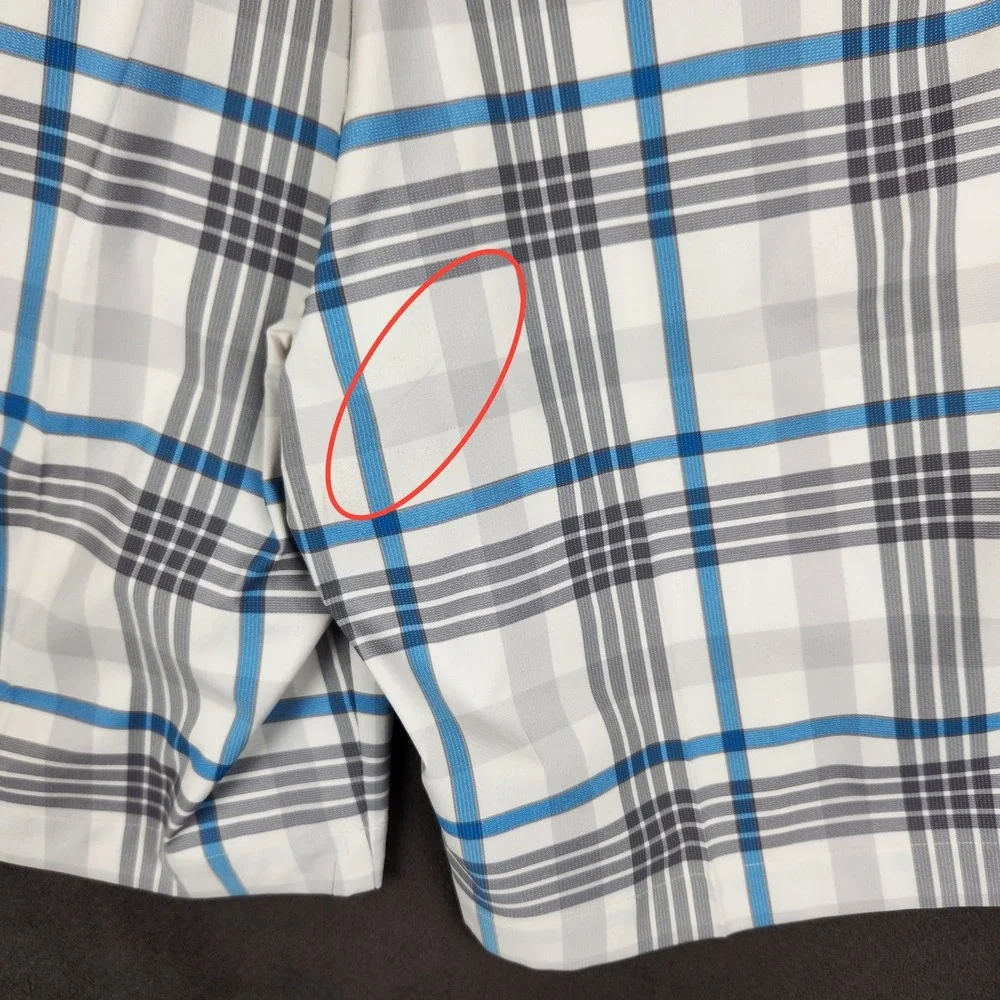 Nike Golf Shorts Mens 40 White Blue Plaid Dri-FIT Tour Performance 483588-100